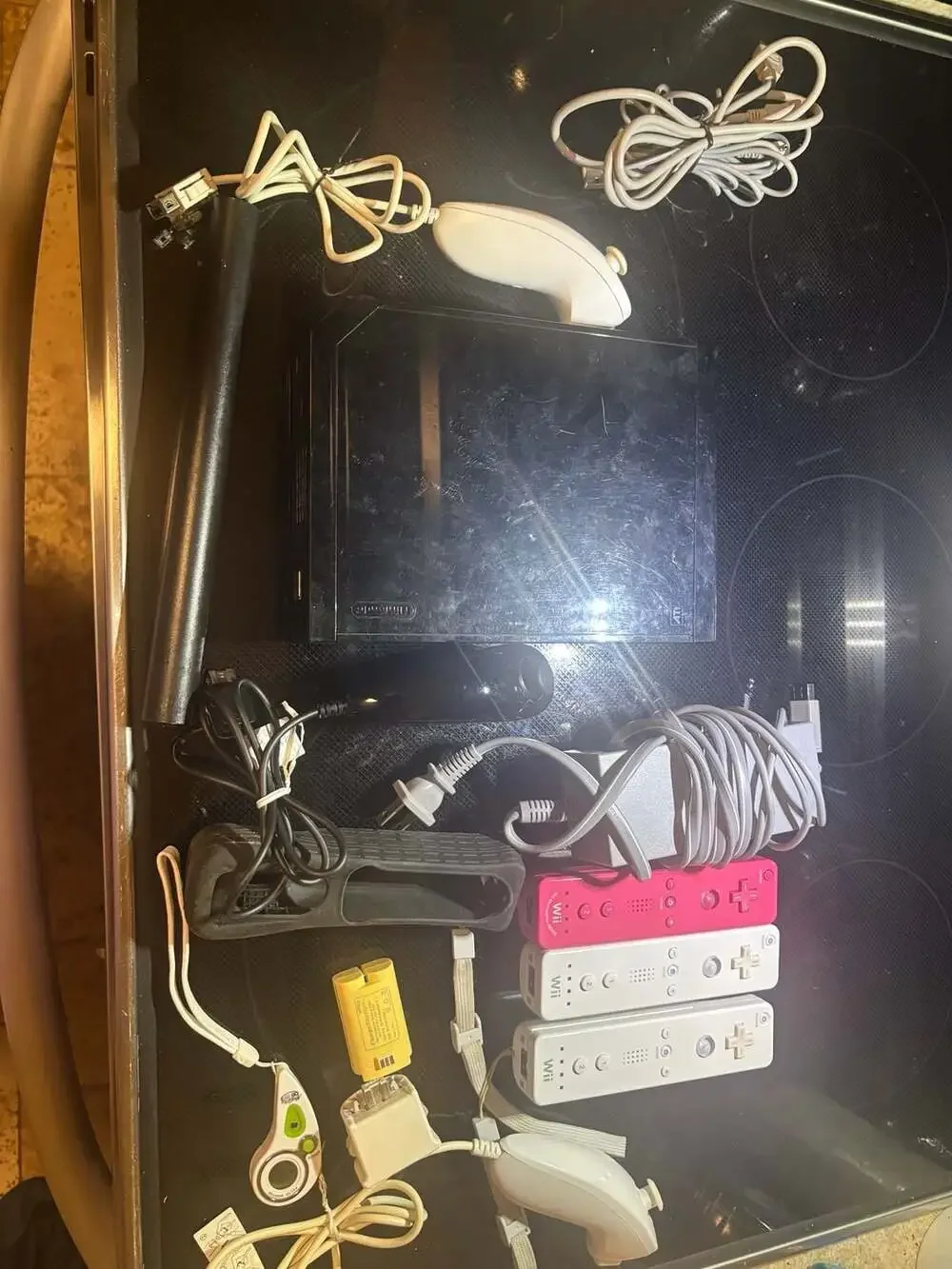 Nintendo Wii RVL-101 Black Console Bundle with Remotes, Nunchucks, and Cables
